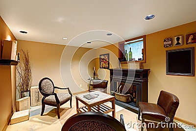 Cozy sitting area in basement room Stock Photo