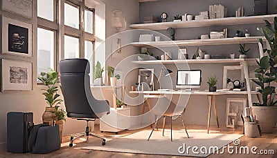 Cozy small home office interior - Generative Stock Photo