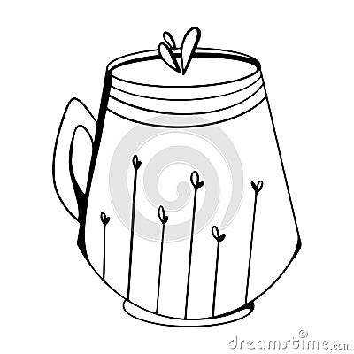 Cozy striped cups of tea. Kawaii cute outline doodle digital art. Print for stickers, cards, menus, posters, restaurants, cuisine, Stock Photo