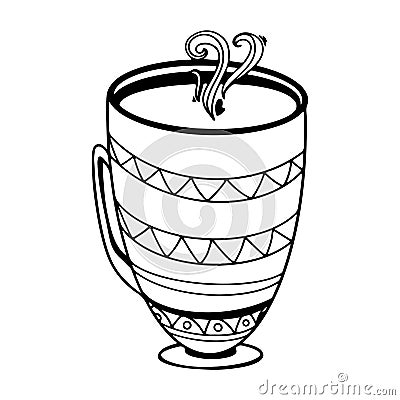 Cozy striped cups of tea. Kawaii cute outline doodle digital art. Print for stickers, cards, menus, posters, restaurants, cuisine, Stock Photo