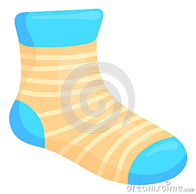 Cozy striped sock. Home cloth cartoon icon Vector Illustration