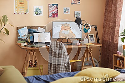 Cozy teenagers room with computer equipment Stock Photo