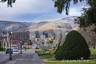 Cozy town on the background of the hills of Alsace Editorial Stock Photo
