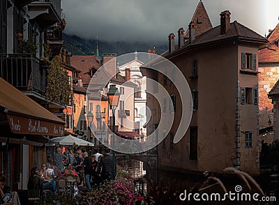 Cozy town in France with misty hills in the background Editorial Stock Photo