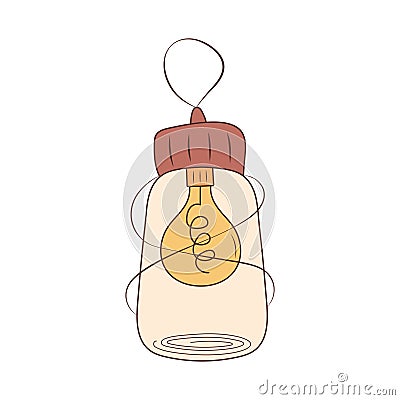 Cozy vintage lamp. Light bulb in a bottle Vector Illustration