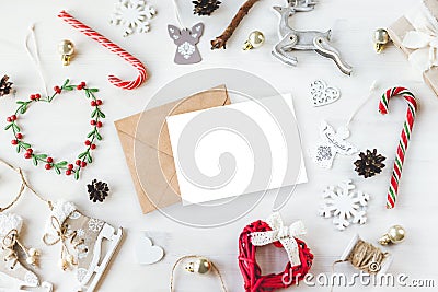 Cozy vintage toned winter holidays Christmas Composition mockup Stock Photo