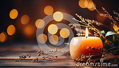 Cozy winter evenings candle day warm and joyful illumination with copy space for text Stock Photo