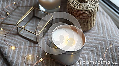 Cozy Winter Home Decor With Lights And Candles Stock ...