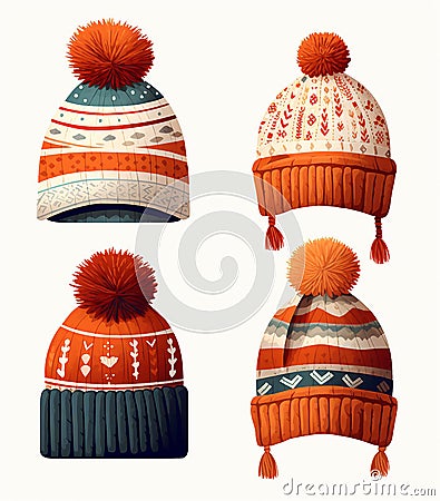 Cozy Winter Pull-Over Hats Stock Photo