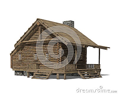 Cozy Wooden Cabin Isolated on White Stock Photo