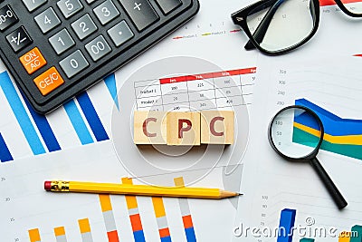 CPC concept on paper charts and reports Stock Photo
