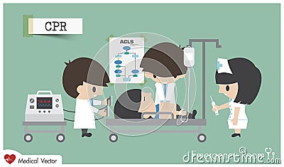 CPR Cardiopulmonary Resuscitation in emergency room . Vector Illustration