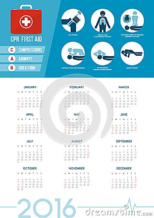 CPR first aid kit calendar 2016 Vector Illustration