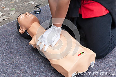 CPR. First aid training concept. Cardiac massage. Stock Photo