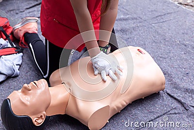 CPR. First aid training concept. Cardiac massage. Stock Photo