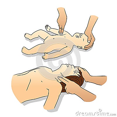 CPR-pulse check. Vector Illustration