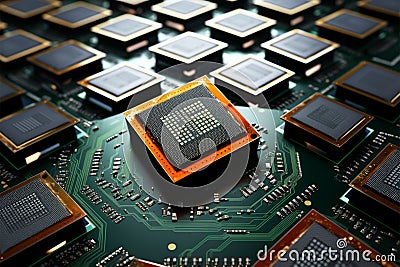 CPU assembly Array of central processor units on isolated backdrop Stock Photo