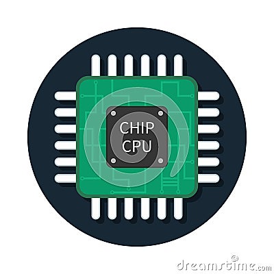 Cpu chip. Icon of microchip. Semiconductor icon. Processor of computer. Illustration for technology, hardware and memory. Vector Illustration