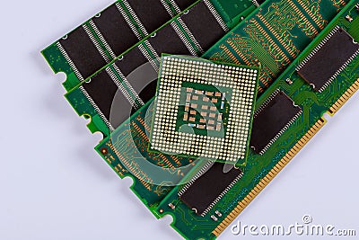 CPU chip processor and RAM memory modules Stock Photo