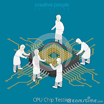 CPU chip socket testing repair service. Serviceman Vector Illustration