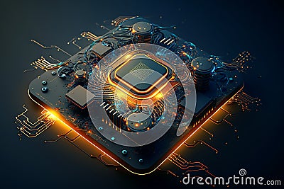 CPU chips circuit board, processor and microchips inside computer, generative AI Stock Photo