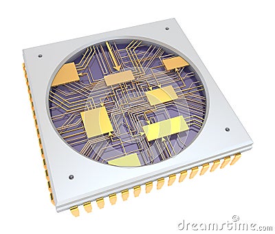 CPU Comuter chip, inside view. Stock Photo