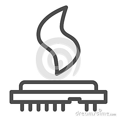 CPU heat line icon. Processor temperature, microchip overheating symbol, outline style pictogram on white background Vector Illustration
