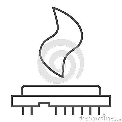 CPU heat thin line icon. Processor temperature, microchip overheating symbol, outline style pictogram on white Vector Illustration