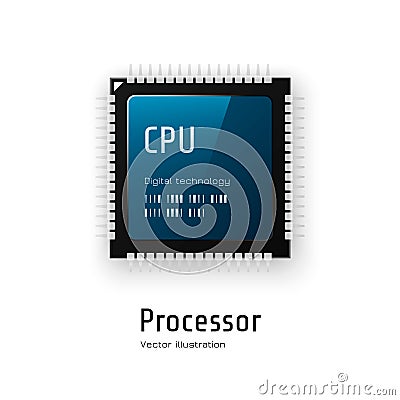 CPU. Microchip processor on white background. Vector illustration Vector Illustration