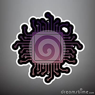 CPU Microprocessor illustration. Vector. Violet gradient icon wi Vector Illustration
