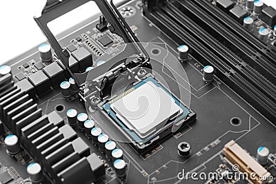 CPU on motherboard Stock Photo