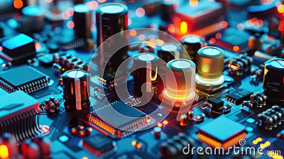 CPU power supply circuit on the motherboard,diodes, transistors, converters, rectifiers, inverters Stock Photo