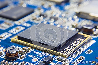 CPU Processing unit on electronic circuit board. Chipset with bl Stock Photo