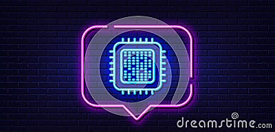 Cpu processor line icon. Computer component sign. Neon light speech bubble. Vector Stock Photo