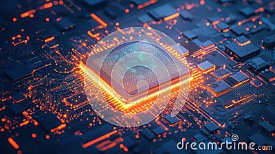 CPU processor or semiconductor on tech bg. Computer microchip on motherboard Stock Photo