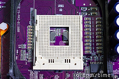 CPU socket of computer mainboard Stock Photo