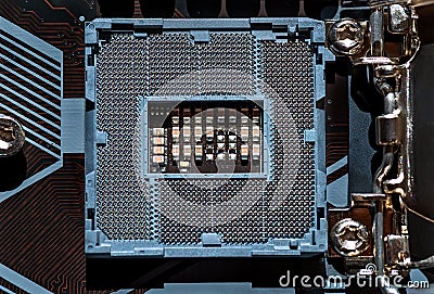 CPU socket macro. CPU socket The main components of a computer. Electronic background Stock Photo