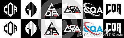 CQA letter logo design in six style. CQA polygon, circle, triangle, hexagon, flat and simple style with black and white color Vector Illustration