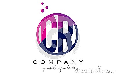 CR C R Circle Letter Logo Design with Purple Dots Bubbles Vector Illustration