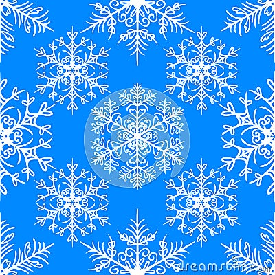 Christmas seamless pattern with snowflakes on blue background Vector Illustration