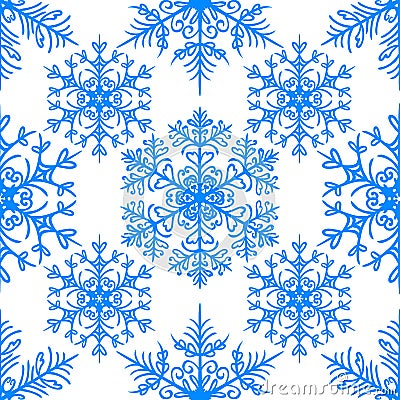 Simple seamless pattern with snowflakes on white background Vector Illustration