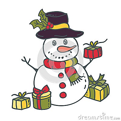 Snowman with gifts. Vector illustration Vector Illustration