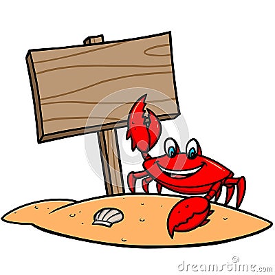 Crab Beach Sign Vector Illustration