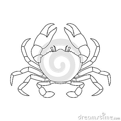 The crab. The black outline of the crab. A crustacean animal used in writing. Delicious and healthy food. Vector Illustration