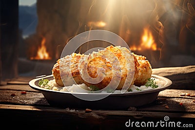 Crab Cakes On Stone Rustic Pub Wide Stock Photo