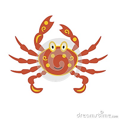 Crab cartoon stylized with ticks and yellow spots Vector Illustration