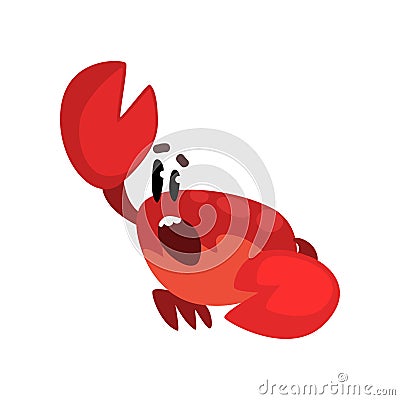 Crab character shouting, cute sea creature with funny face vector Illustration on a white background Vector Illustration