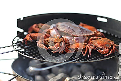 Crab on charcoal grill Stock Photo