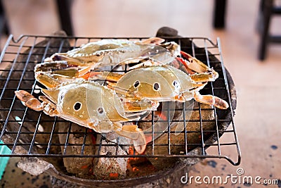 Crab on charcoal grill seafood Stock Photo