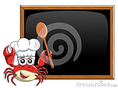 Crab chef mascot presenting teaching blank blackboard chalkboa Vector Illustration